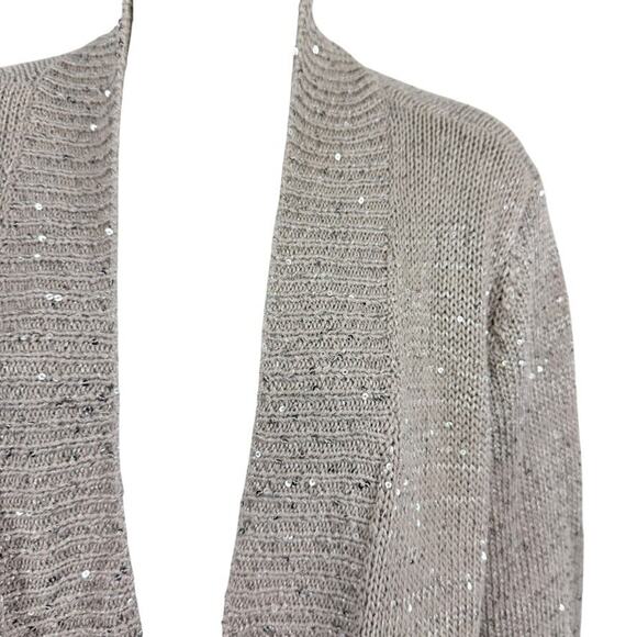 Chicos Womens Beige Sequin Silver Gold Open Cardigan Cotton Blend Sweater 2/ L - Picture 7 of 16